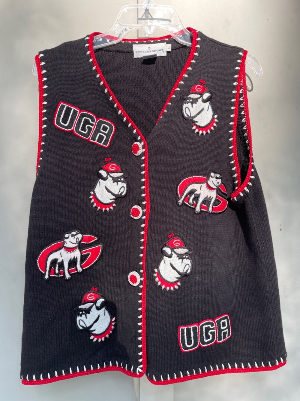 Vintage University of Georgia/ UGA Bulldog Cardigan Sweater Vest. Large.